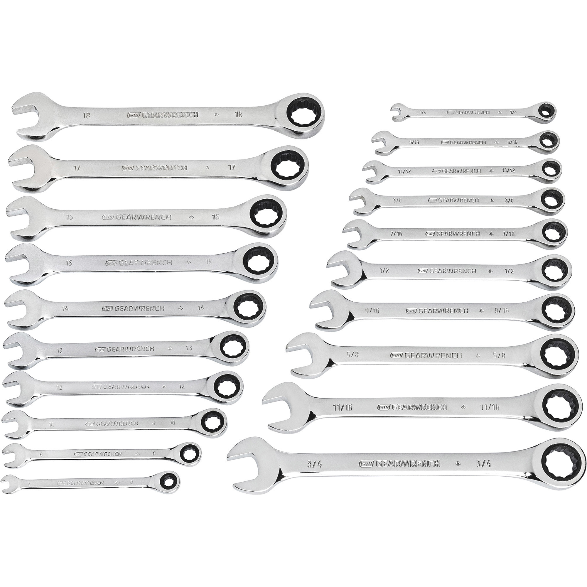 GearWrench Ratcheting Combination Wrench Set, 20Pc., SAE and Metric